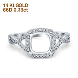 14K Gold 0.33ct Cushion Infinity Shank 8mm G SI Semi Mount Diamond Engagement Wedding Ring