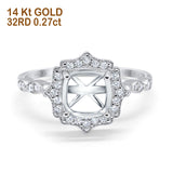 14 K Gold 0,27 ct Halo Kissen 8 mm G SI Semi Mount Diamant Verlobungs-Ehering