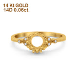14 K Gold 0,06 ct rund Art Deco Fashion 7 mm G SI Semi Mount Diamant Verlobungs-Ehering