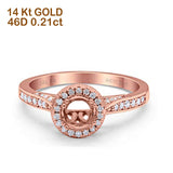 14K Gold 0.21ct Round Halo 6.5mm G SI Semi Mount Diamond Engagement Wedding Ring