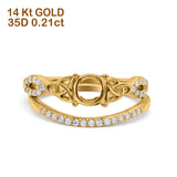 14 K Gold, 0,21 ct, rund, 6 mm G SI, halbgefasster Diamant, Verlobungs-Braut-Ehering