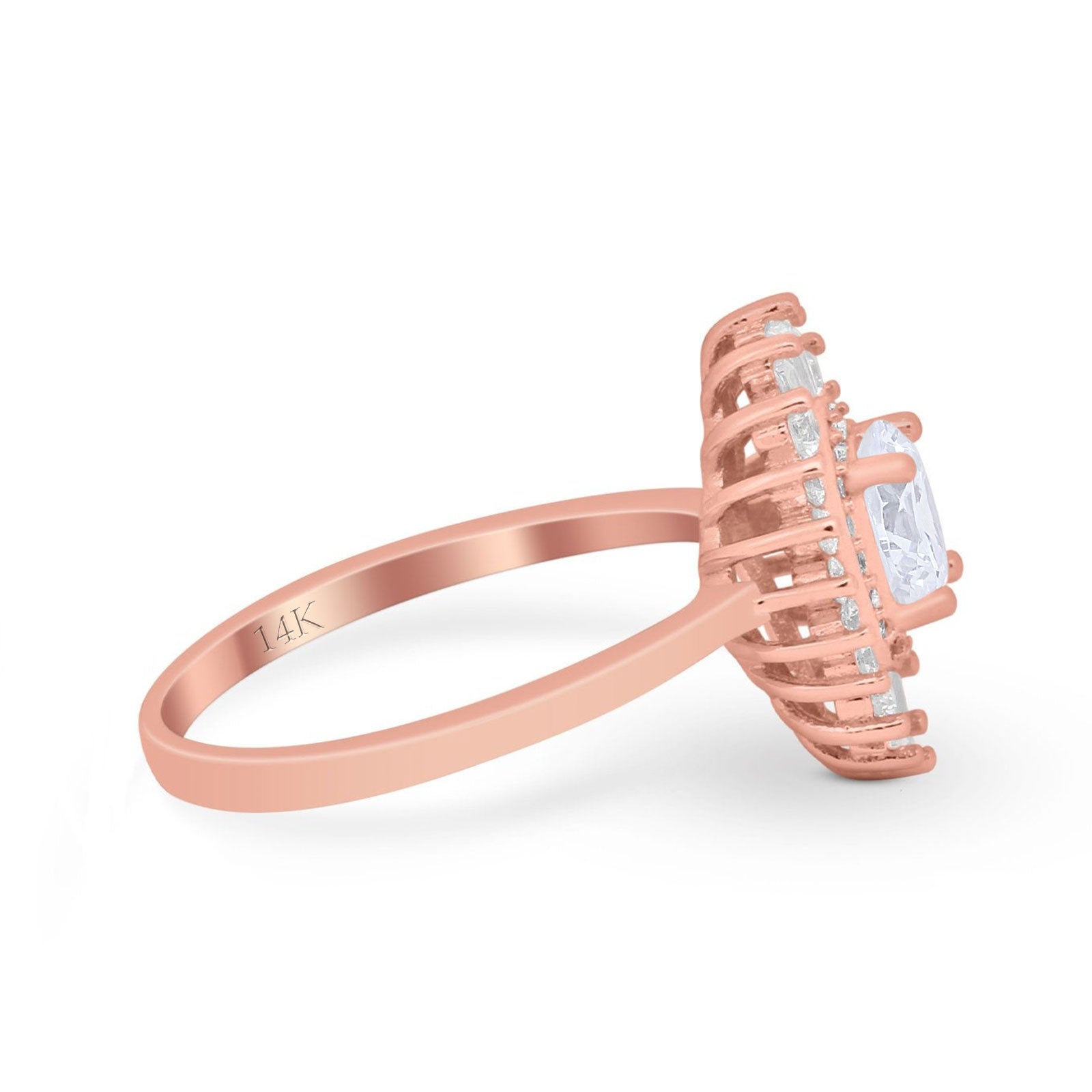 14K Gold Art Deco Round Shape Bridal Simulated Cubic Zirconia Wedding Engagement Ring