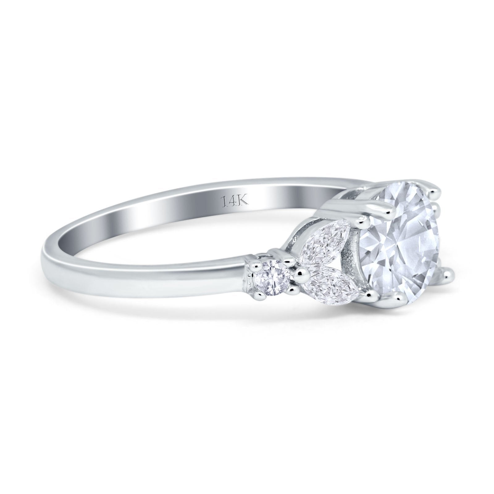 14K Gold Round Shape Art Deco Vintage Style Simulated Cubic Zirconia Wedding Engagement Ring