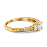 14K Gold Round Shape Three Stone Bridal Wedding Engagement Ring Simulated Cubic Zirconia