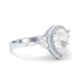 14K Gold Teardrop Pear Shape Halo Art Deco Simulated Cubic Zirconia Engagement Wedding Bridal Ring
