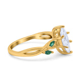 14 Karat Gold, Marquise-Form, Infinity-Twist, grüner Smaragd, künstlicher Zirkonia, Art-Deco-Verlobungs-Ehering