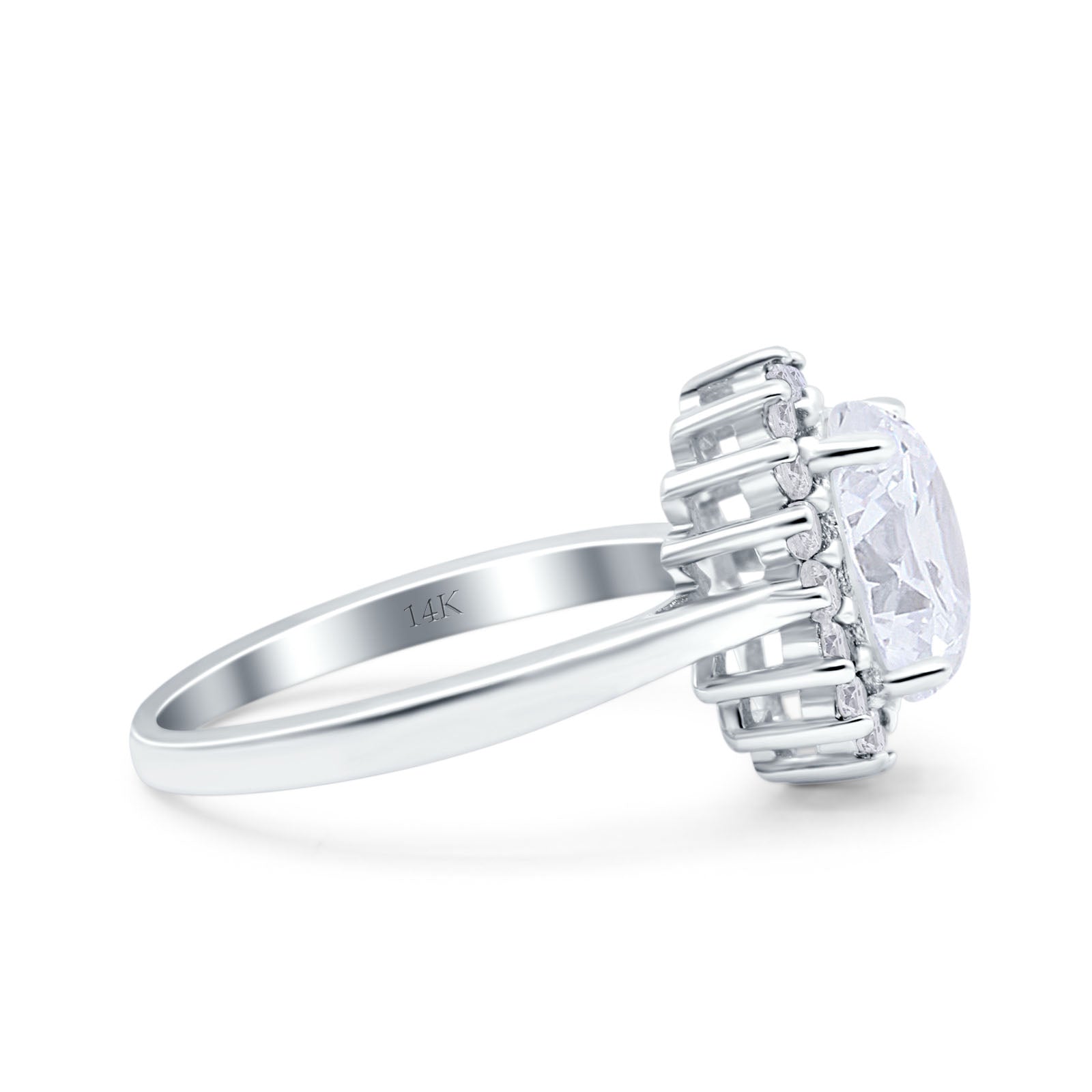 14K Gold Halo Art Deco Oval Shape Simulated Cubic Zirconia Wedding Ring
