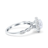 14K Gold Vintage Art Deco Halo Oval Shape Bridal Simulated Cubic Zirconia Wedding Engagement Ring
