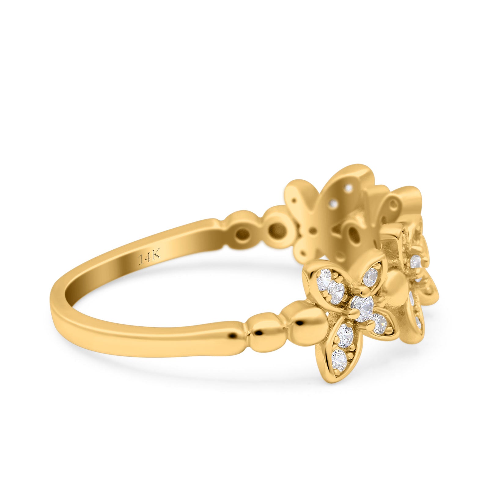 14K Gold Flower Half Eternity Simulated CZ Stackable Wedding Engagement Ring