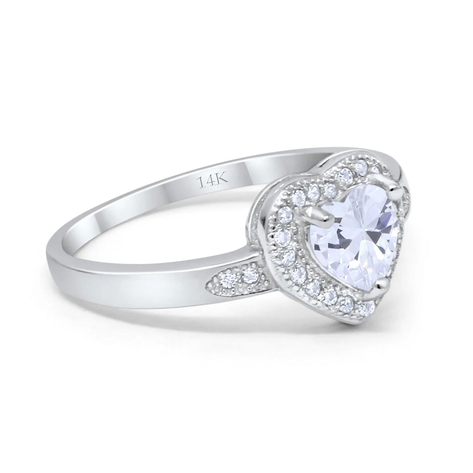 14K Gold Halo Heart Shape Promise Simulated Cubic Zirconia Wedding Engagement Ring