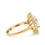 14K Gold Art Deco Wedding Bridal Ring Baguette Round Shape Simulated Cubic Zirconia