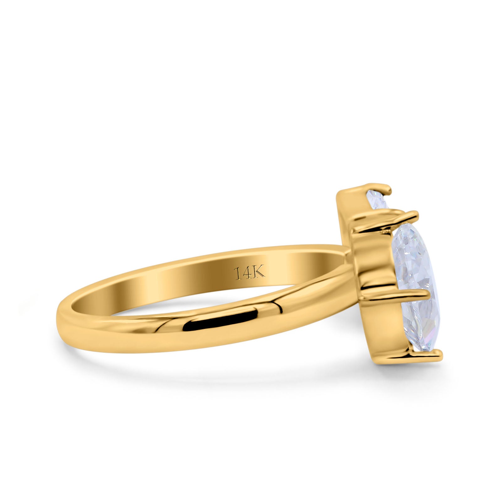 14K Gold Open Teardrop Pear Emerald Cut Shape Wedding Bridal Simulated Cubic Zirconia Cocktail Ring