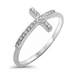 14K Gold Round Shape Sideways Eternity Simulated CZ Wedding Engagement Cross Ring