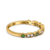 14K Gold Art Deco Design Round Shape Half Eternity Simulated Cubic Zirconia Wedding Band Ring