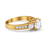 14K Gold Three Stone Round Shape Wedding Ring Simulated Cubic Zirconia