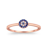 14K Gold Evil Eye Simulated Blue Sapphire Round Shape Bridal Cubic Zirconia Wedding Engagement Ring