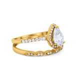 14K Gold Birnenform Art Deco Tropfen Braut Set Ring Band Verlobungsstück Simulierte CZ