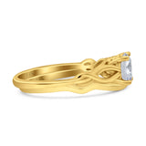 14K Gold Two Piece Round Shape Solitaire Celtic Bridal Set Ring Wedding Band Simulated CZ