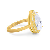 14K Gold Halo Teardrop Pear Shape Bridal Simulated Cubic Zirconia Wedding Engagement Ring