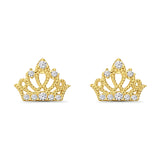 14K White Gold & Yellow Gold Crown Stud Earrings with Screw Back- 2 Different Size Available, Best Birthday Gift for Her