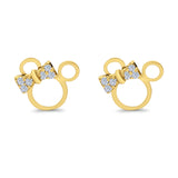 14K White Gold & Yellow Gold Mouse Stud Earrings with Screw Back (8mm) Best Gift for Her
