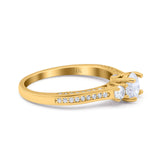 14K Gold Three Stone Vintage Round Shape Simulated Cubic Zirconia Engagement Bridal Ring