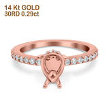14K Gold 0.29ct Teardrop Pear Art Deco 8mmx6mm G SI Semi Mount Diamond Engagement Wedding Ring