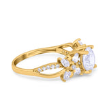 14K Gold Halo Floral Art Deco Runder Simuliert Zirkonia Hochzeit Verlobungsring