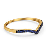 Eheringring aus 14-karätigem Gold, 0,18 ct, rund, 4 mm, F, S2, V-Form, natürlicher blauer Saphir, Chevron-Diamant, halbe Ewigkeit