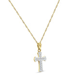 14K Gold 0.09ct Divine Cross Cluster Round Diamond Pendant Chain Necklace 18" Long