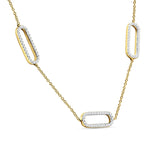 14K Gold 0.37ct Three Link Oval Paperclip Chain Necklace Natural Diamond Pendant 18" Long