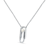 14K Gold 0.10ct Pearl Charm Paperclip Natural Diamond Pendant Necklace 18" Long