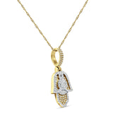 14K Gold 0.22ct Hamsa Hand Charm Pendant Natural Diamond Necklace 18" Long