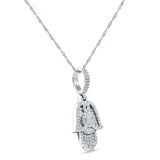 14K Gold 0.22ct Hamsa Hand Charm Pendant Natural Diamond Necklace 18" Long