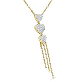 14K Gold 0.34ct  Three Heart Drop Chain Necklace Round Diamond Pendant 16" Long