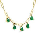 14K Gold 1.65ct Green Emerald Five Pear Pendant Paperclip Chain Necklace 16" Long