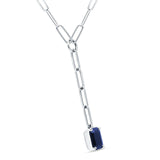 14K Gold 0.91ct Emerald Cut Paperclip Chain Necklace Natural Blue Sapphire 16" Long