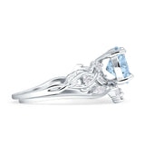 Art Deco Round Natural Aquamarine Infinity Leaf Design Bridal Ring 925 Sterling Silver