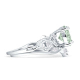 Art Deco Round Natural Green Amethyst Prasiolite Infinity Leaf Design Bridal Ring 925 Sterling Silver