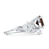 Art Deco Round Natural Chocolate Smoky Quartz Infinity Leaf Design Bridal Ring 925 Sterling Silver