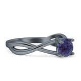 Solitaire Round Split Shank Ring Lab Alexandrite 925 Sterling Silver