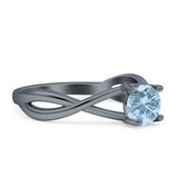 Solitaire Round Split Shank Ring Natural Aquamarine 925 Sterling Silver