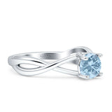 Solitaire Round Split Shank Ring Natural Aquamarine 925 Sterling Silver