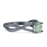 Solitaire Round Split Shank Ring Natural Green Amethyst Prasiolite 925 Sterling Silver