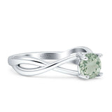 Solitaire Round Split Shank Ring Natural Green Amethyst Prasiolite 925 Sterling Silver