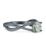 Solitaire Round Split Shank Ring Natural Green Moss Agate 925 Sterling Silver