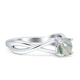 Solitaire Round Split Shank Ring Natural Green Moss Agate 925 Sterling Silver