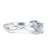 Solitaire Round Split Shank Ring Natural Moonstone 925 Sterling Silver