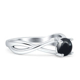 Solitaire Round Split Shank Ring Natural Black Onyx 925 Sterling Silver