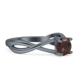 Solitaire Round Split Shank Ring Natural Chocolate Smoky Quartz 925 Sterling Silver